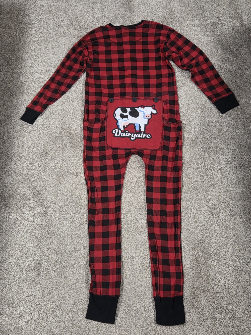 Lazy One Red & Black Buffalo Plaid Women’s Pajama Onesie with Cow Pocket